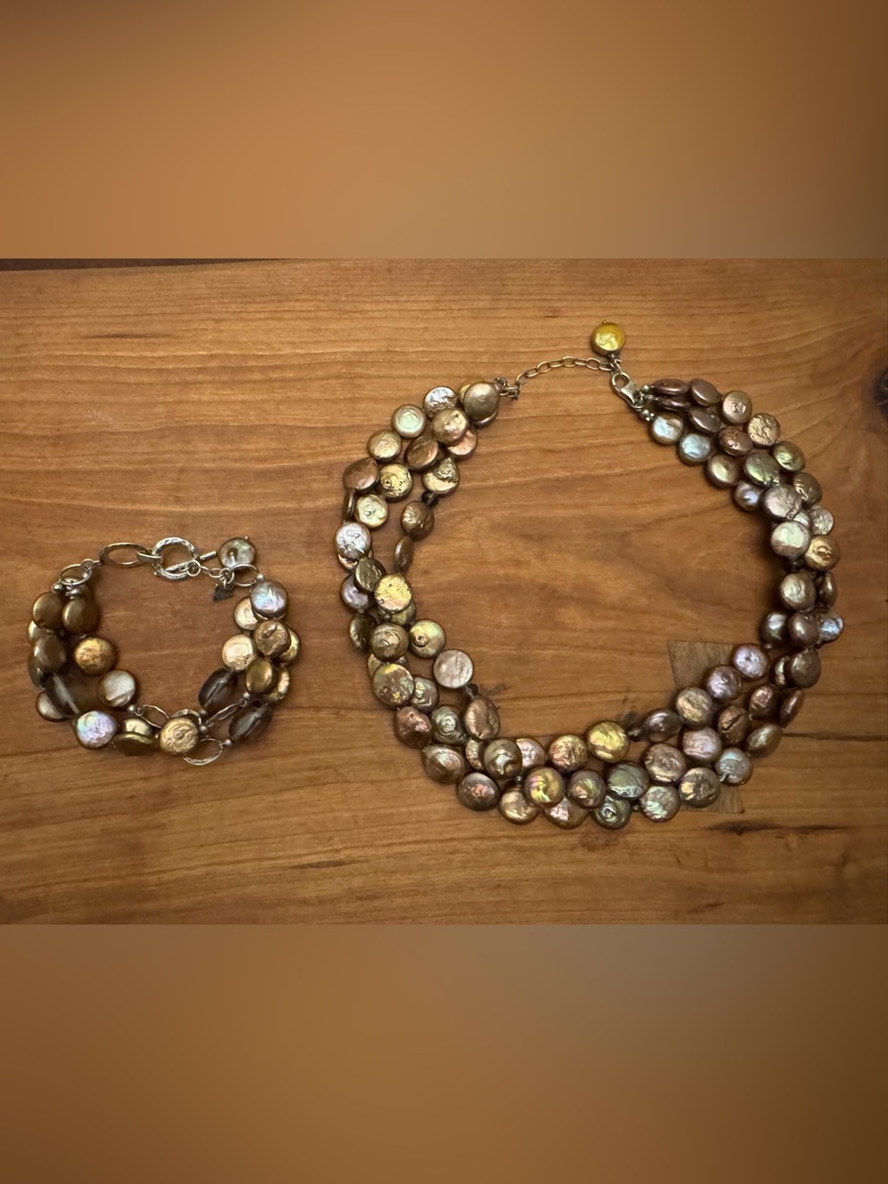 Silpada Bronze Coin Pearl Necklace Bracelet Set